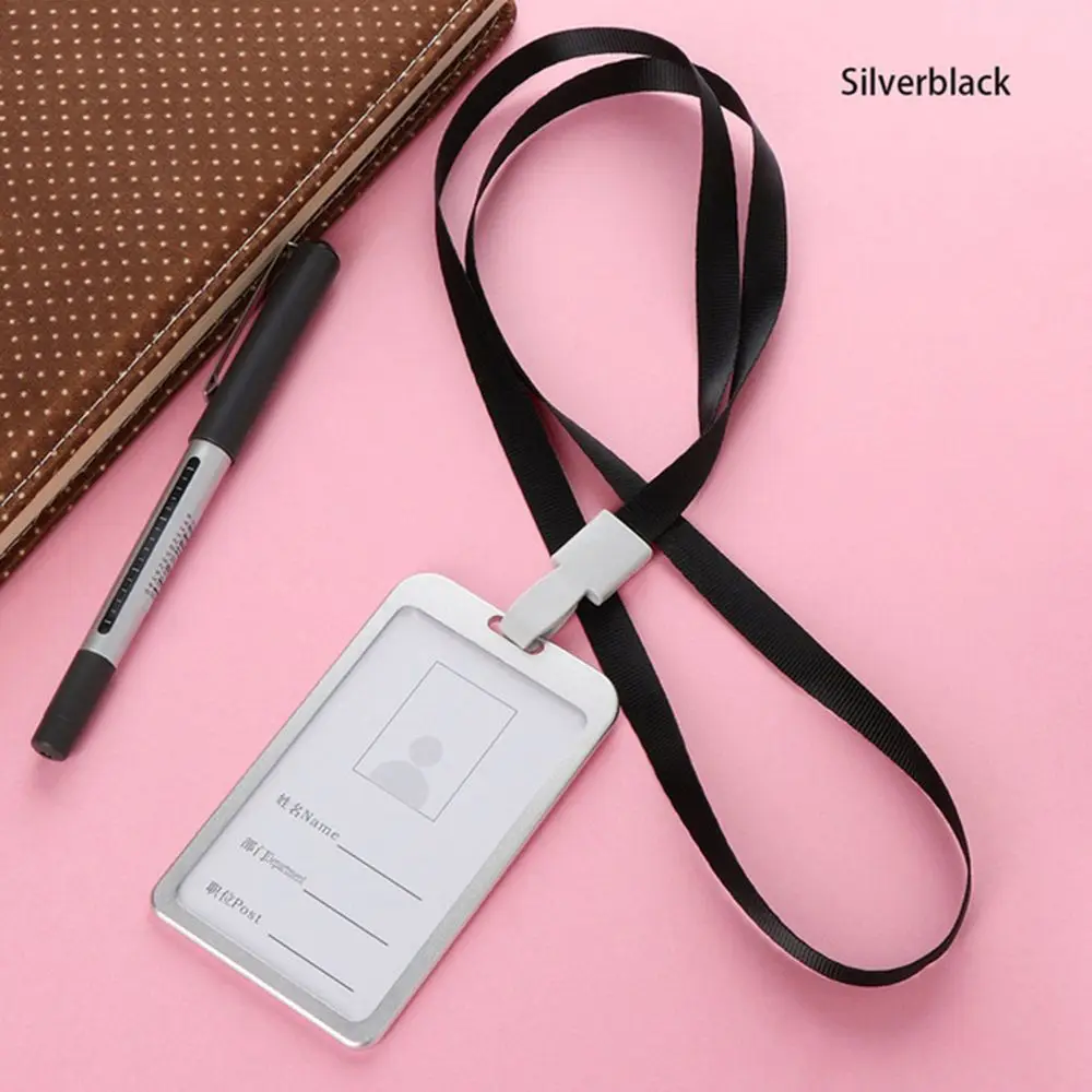 Aluminum Pocket Credit ID Card Badge Tag Holder Pass Case w/ Neck Strap Lanyard