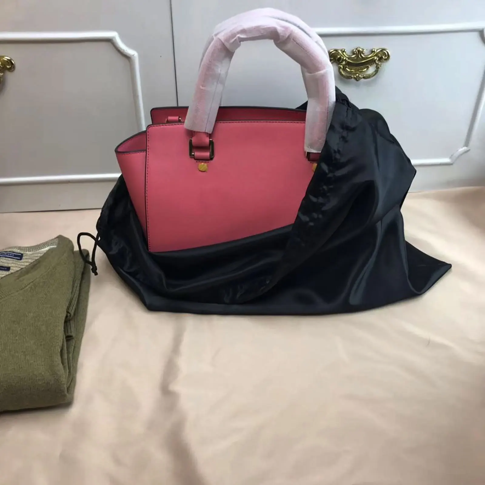 

2pcs Drawstring Household Storage Pouch Large Capacity Durable Organizer For Clothes Shoes Dust-Proof Household Black Silk