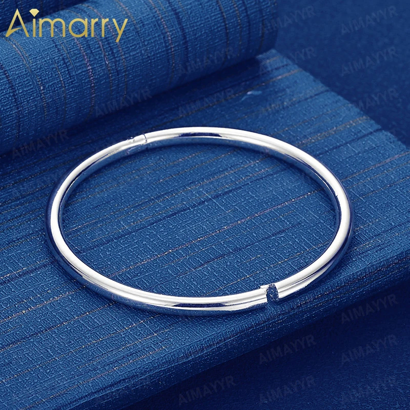 925 Sterling Silver 4mm Classic Smooth Plain Circle Bracelet for Women's Parties Banquets Weddings High-quality Fashion Jewelry