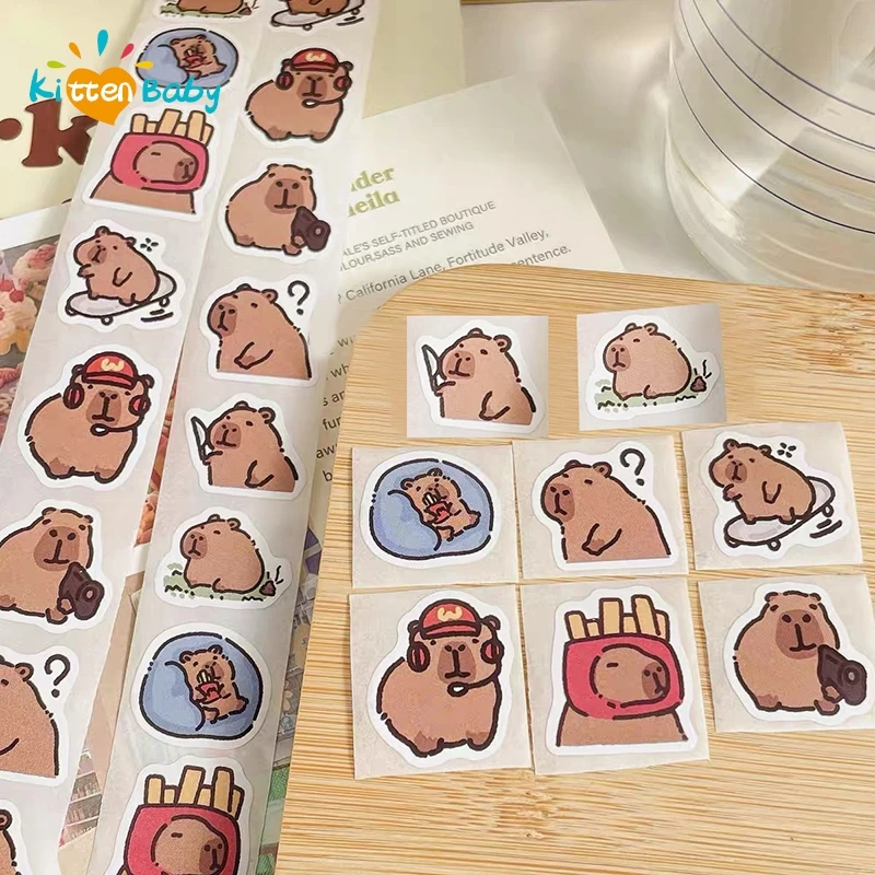 500Pcs Cartoon Cute Capybara Varied Stickers Roll for Kids Phone Helmet Laptop Computer Decoration Graffiti Sticker Decals