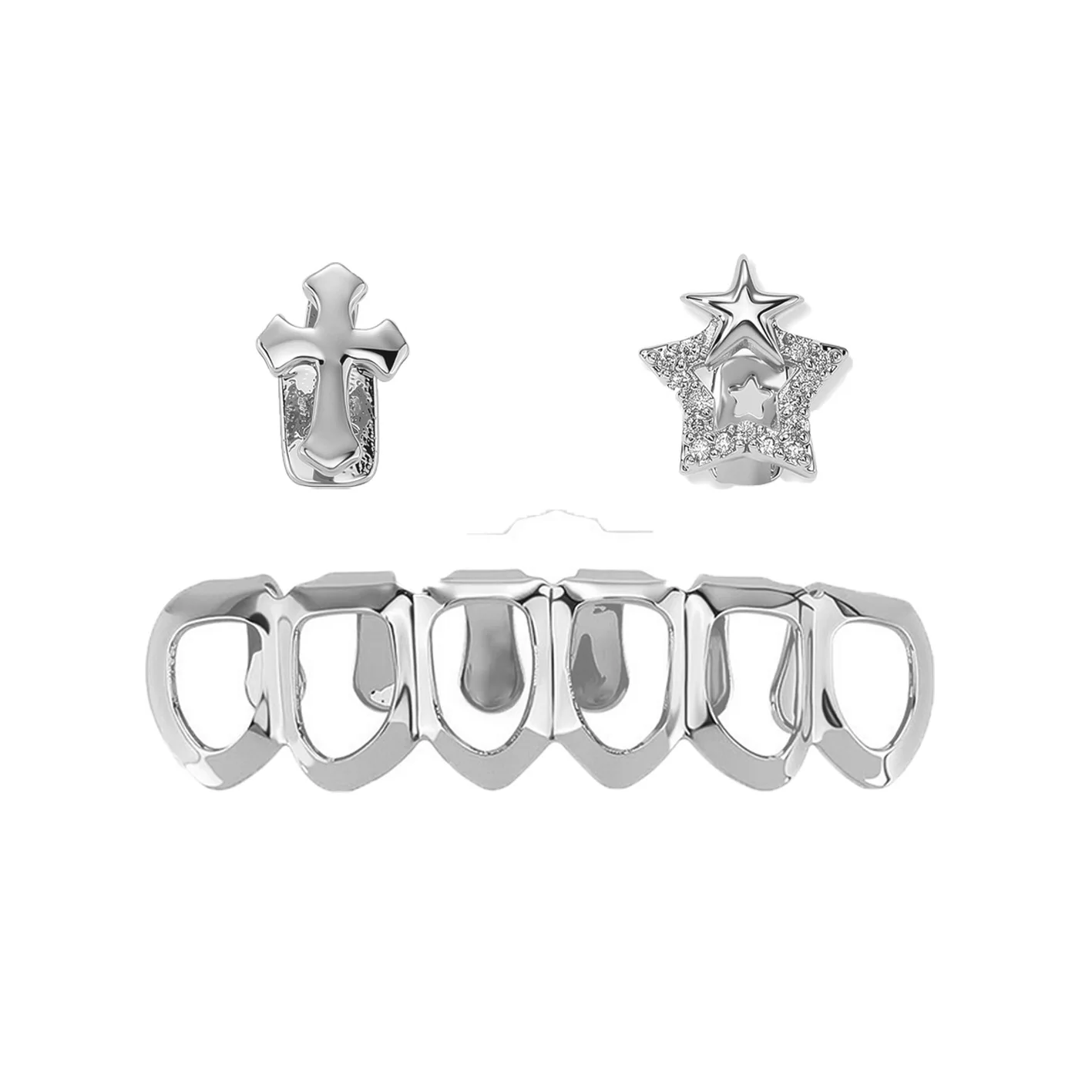 Vintage Punk Hollow Out Multi Element Teeth Grillz Hip Hop Rapper Street Fashion Nightclub Cosplay Party Mouth Jewelry Wholesale