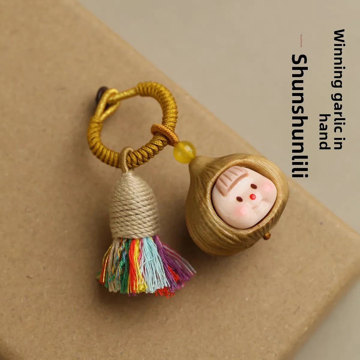 Natural rosewood wood carving cartoon cute chestnut girl garlic pendant green sandalwood mobile phone chain bag hanging keychain