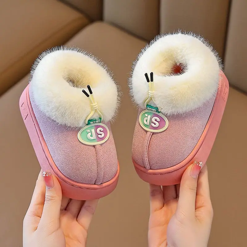 

Зимние детские зимние меховые тапочки для маленьких мальчиков и девочек, нескользящая домашняя домашняя обувь, модная теплая детская обувь для спальни, тапочки