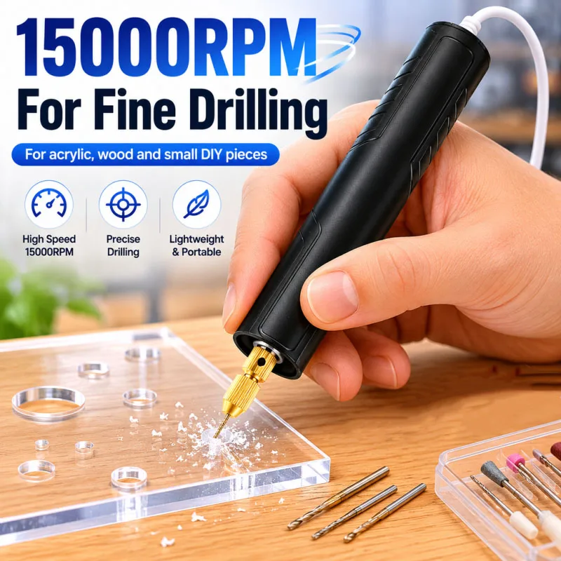 5V Mini Electric Drill – 15000RPM USB-Powered Handheld Drill Bit for DIY Keychain Making, Resin & Acrylic Handicrafts, Drilling