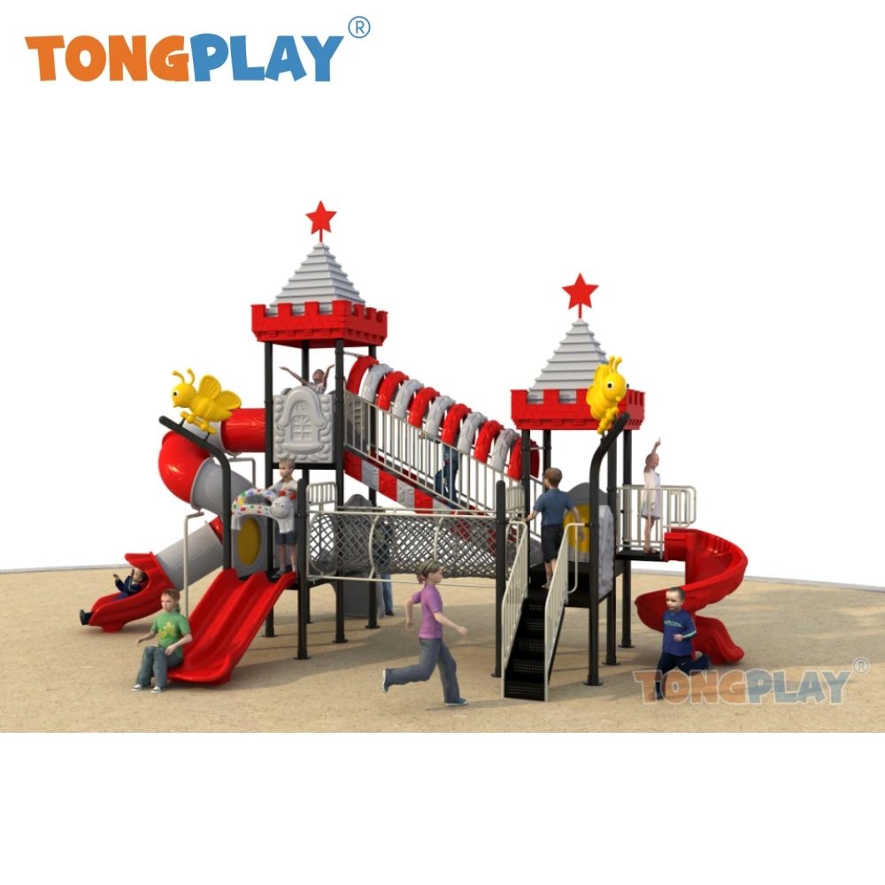 Tong play factory-Parque de plástico para niños, Tobogán de césped, equipo para patio de juegos al aire libre, gran serie fantasy castle, Ventas Directas