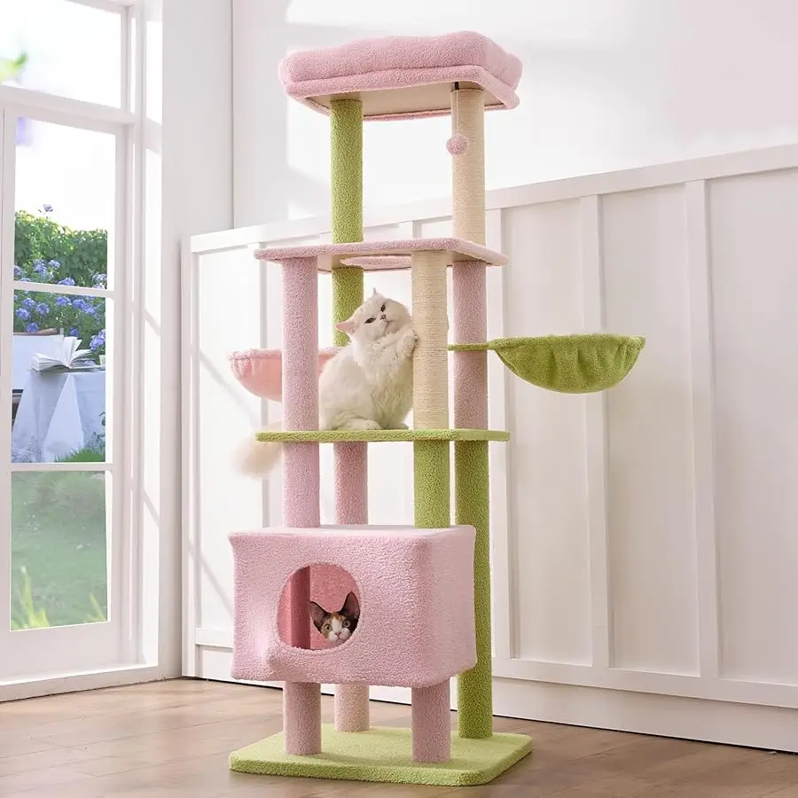 

Gardner Pet 65in Heavy Duty Cat Tree Tower for Large Cats, Multi-Level Cat Furniture with Replaceable Sisal Scratching Post, Ham