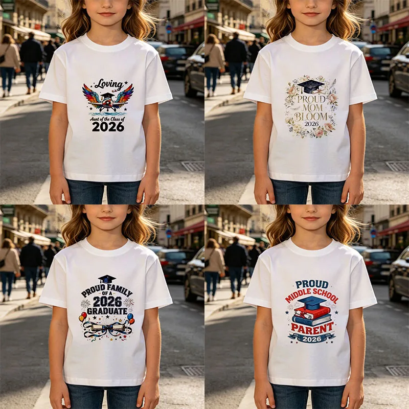 Graduation Season Pure Cotton Cartoon Printed Children's T-shirt Personalized Loose T-shirt New Parent-child Fashion T-shirt