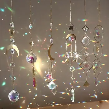 Attrape-soleil en cristal pour fenêtre suspendue, prismes avec chaîne, fabricant d'arc-en-ciel, prismes en verre solaire, décor pour la maison et le jardin
