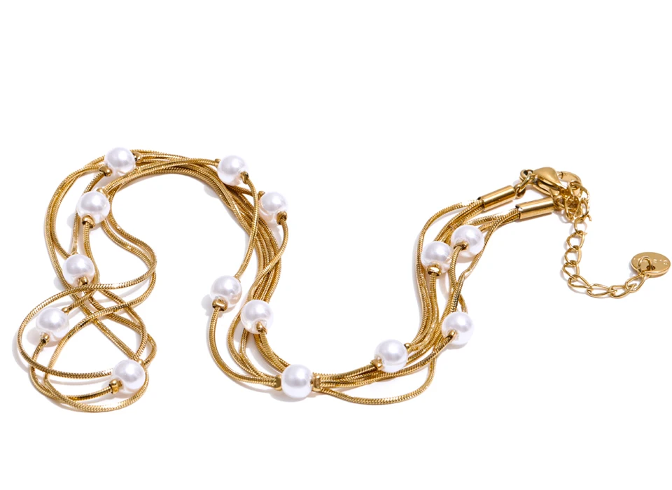 Yhpup Neue Quadratische Kette Stilvolle Edelstahl Simulierte Perlen Layered Stapeln Halskette Frauen Mode Charme Kragen Schmuck – Detail 7