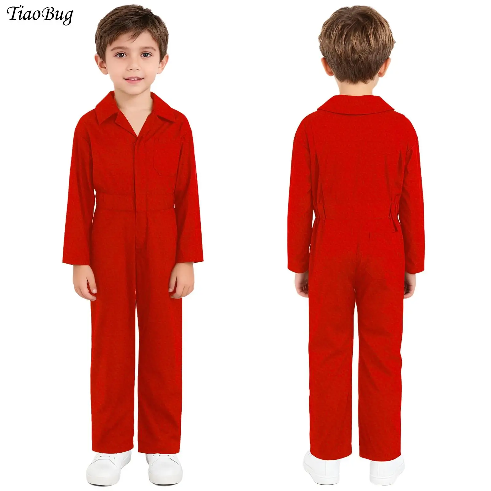 

Kids Girls Boys Halloween Cosplay Worker Costume Coverall Mechanic Boiler Suit Teen Long Sleeve Front Zipper Flightsuit Jumpsuit