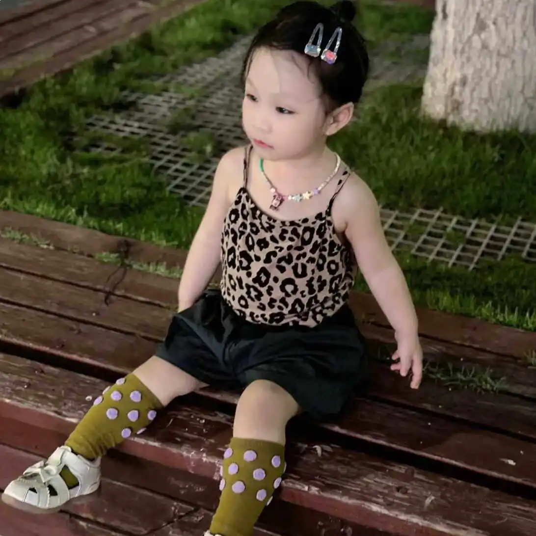 Girls' leopard print summer clothes 2026 children's baby girls' stylish vest little girls' backless short sleeveless top