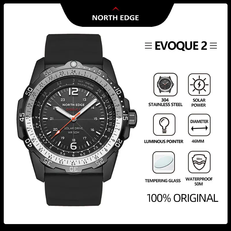 

NORTH EDGE Men Digital Military Watch Waterproof 50M Men's Sport Wristwatches Solar Power Luminous Enviormentally Clock