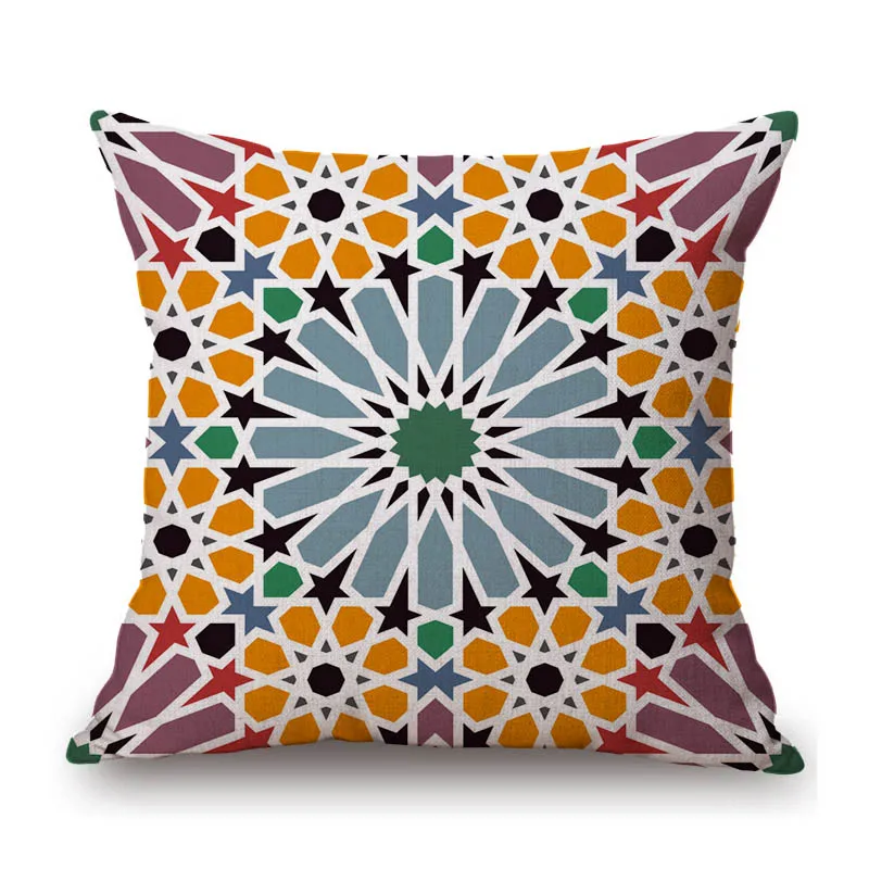 Classic Muslim Pattern Arabesque Islamic Geometric Mediterranean Style Decoration Sofa Throw Pillow Case Linen Cushion Cover