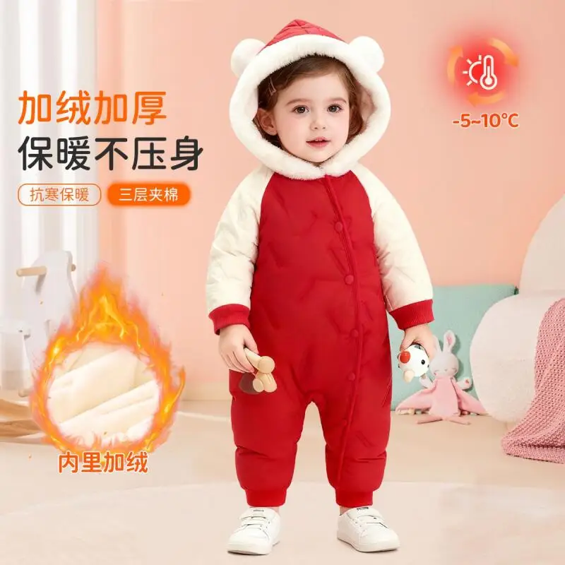 

Autumn Winter Boys Girls Baby Kawaii Bodysuit Baby Organic Cotton Onesie Fleece Lined Padded Warm Thicken Kids Clothes Homewear