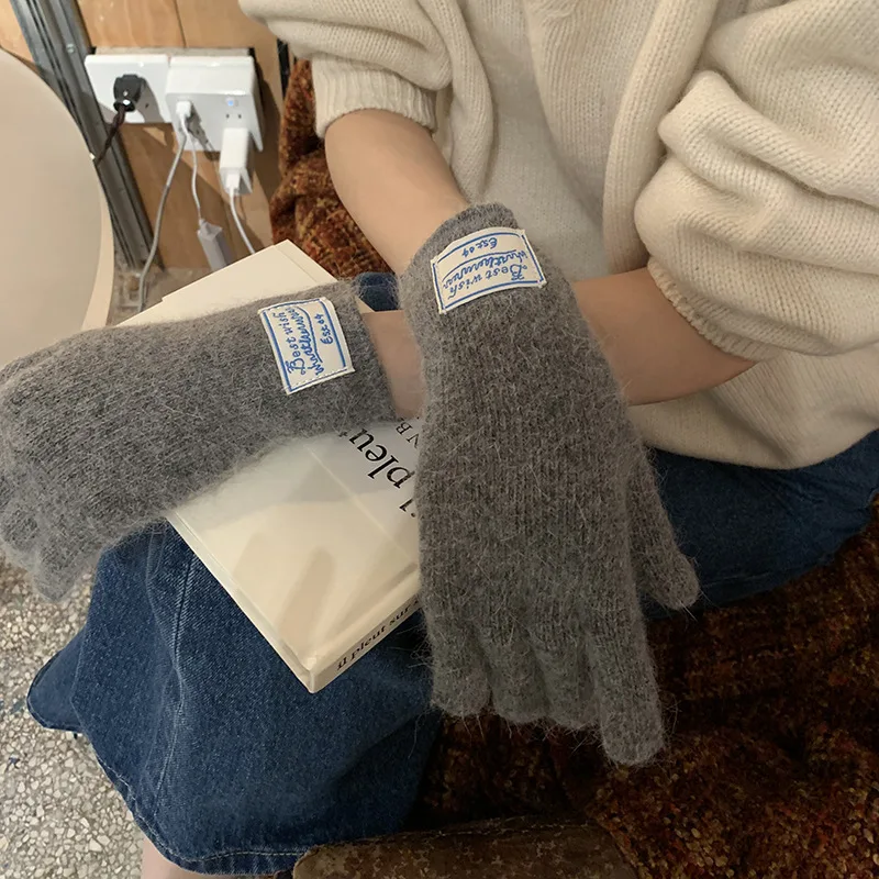 

Зимние теплые перчатки, однотонные перчатки из искусственной норки, мягкие плюшевые теплые вязаные перчатки с длинными пальцами, варежки для бега на открытом воздухе и верховой езды