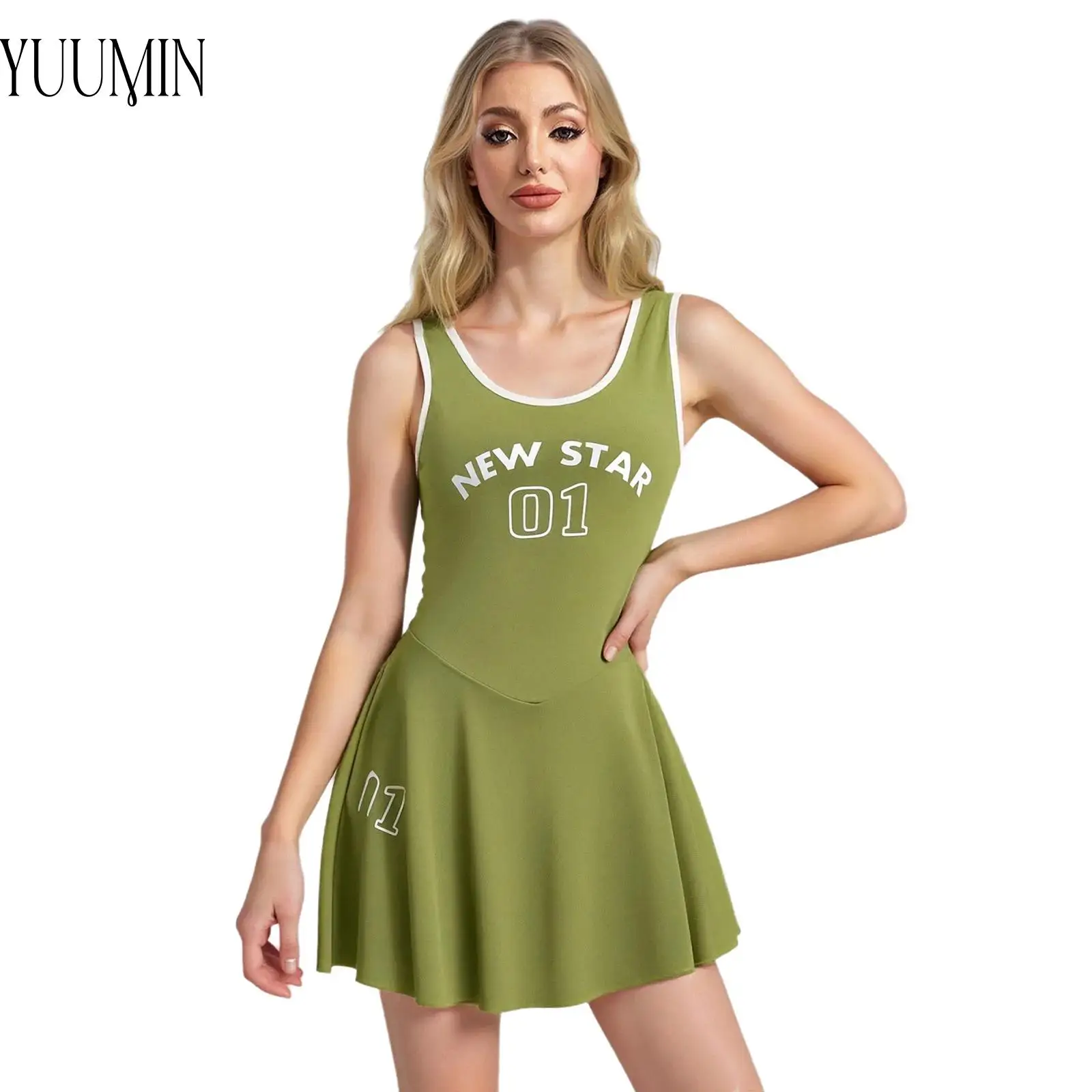 

2025 Tennis Girls Dress Kids Fashion Sleeveless Letter Print Casual Sports Golf Workout Athletic Dress with Removable Chest Pads