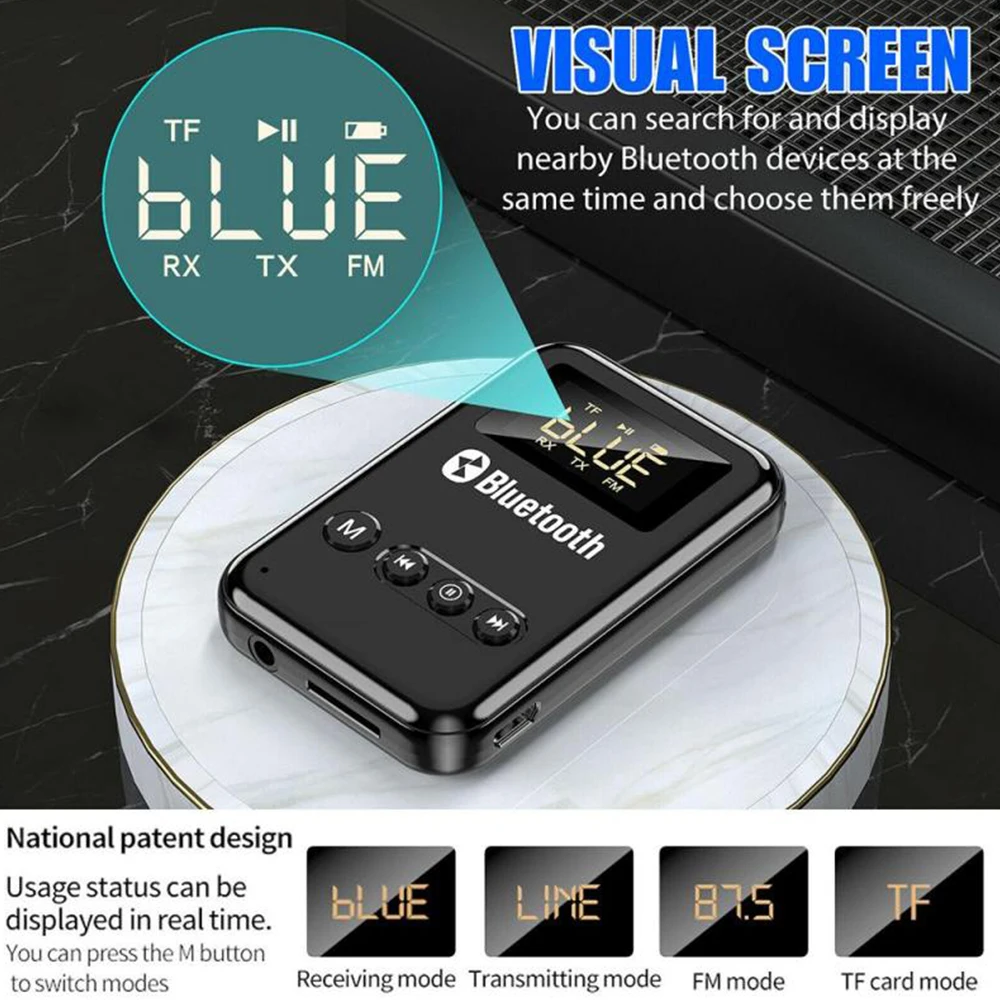 USB Bluetooth 5.0 Transmitter Receiver 3D Stereo Music TF Card RCA 3.5mm 3.5 Aux Jack for TV PC Car Wired Speakers Headphones