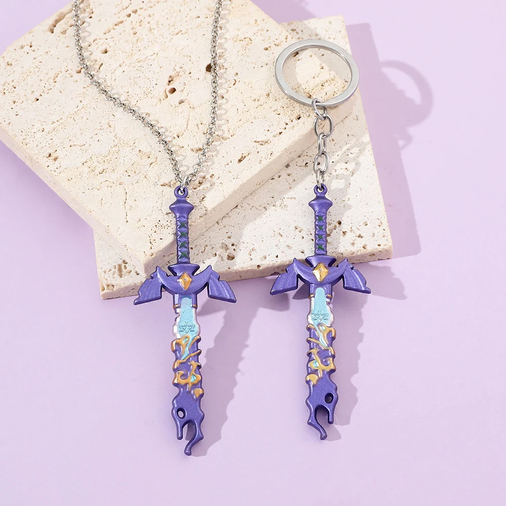 Anime Zeldas Master Sword Necklace Keychain Tears Of The Kingdom Link Hero Hylian Shield Pendant Keyring For Fans Jewelry Gifts