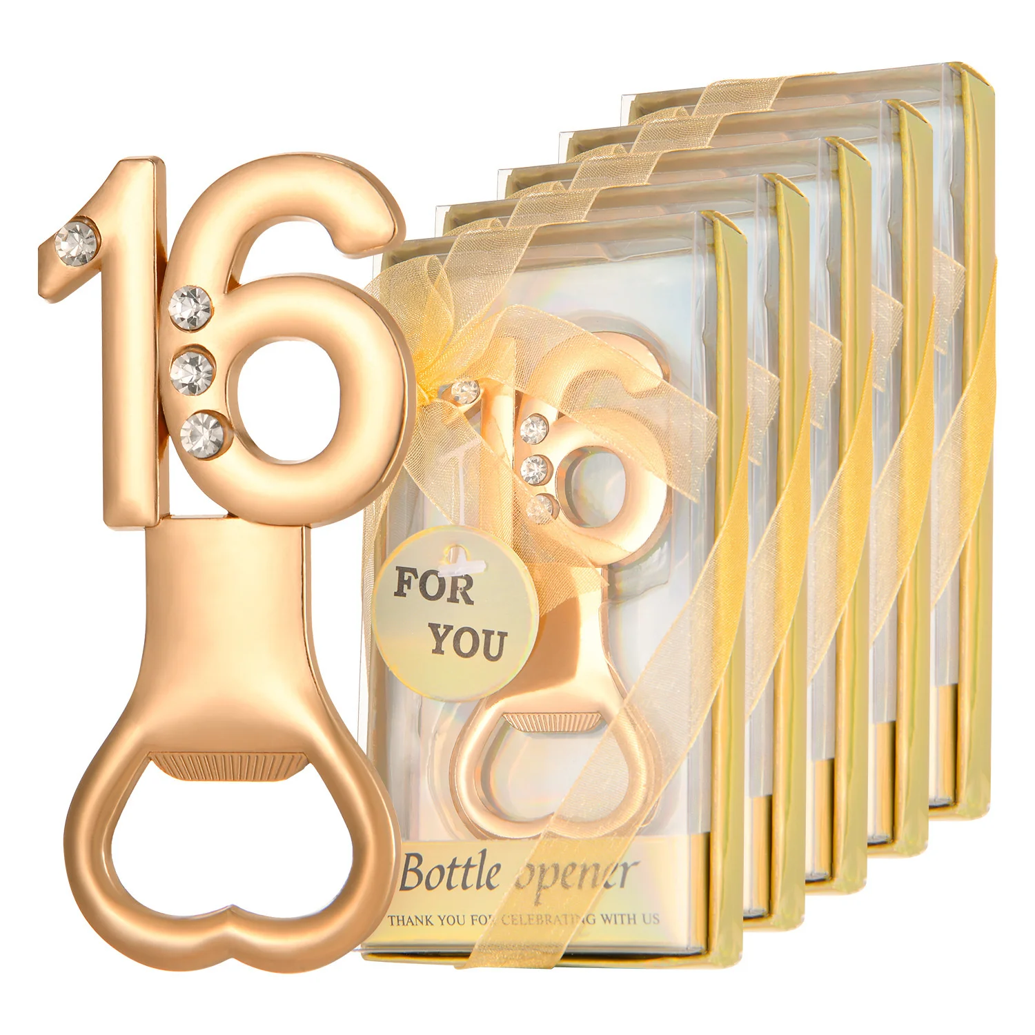 

50pcs 16 Year Old Bottle Opener Party Gift Quinceanera Black Gold Theme Number 16 Bottle Opener
