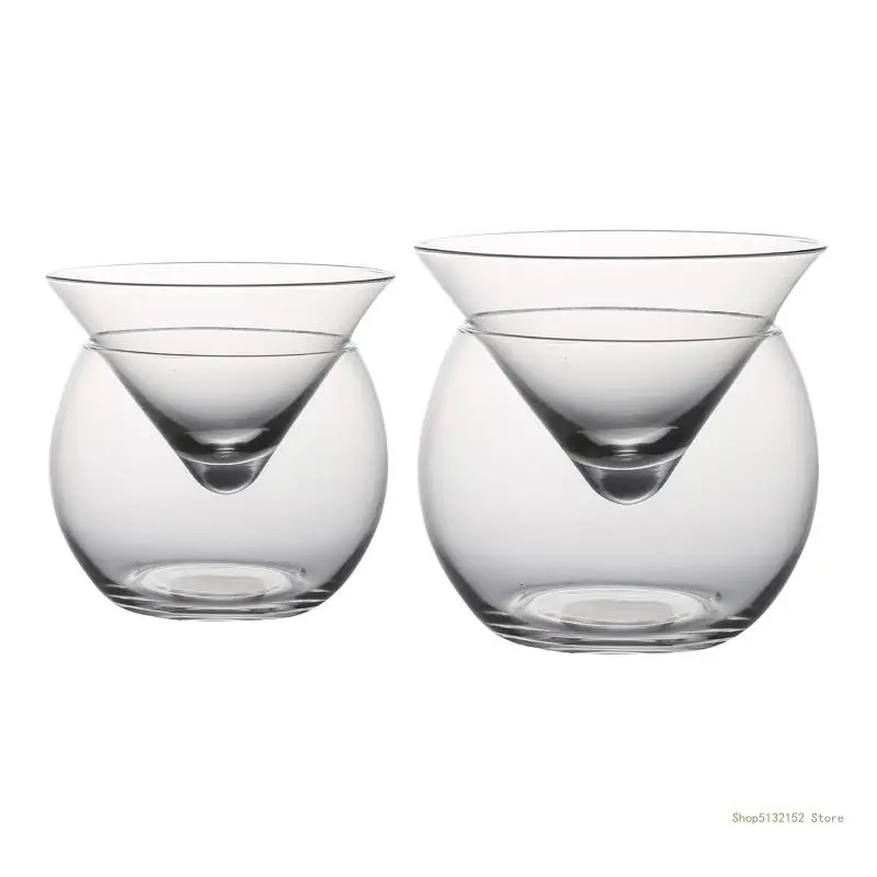 QX2E Cocktail Bar Cups Saloon Bartender Double Deck Wine Glass Set Martini Cups Wedding Glass Champagne Cups Ice Cream Cups