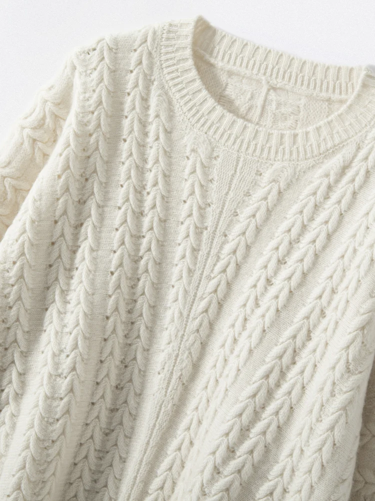 MEETCC ฤดูใบไม้ร่วงฤดูหนาวผู้หญิง CASHMERE Pullover O-คอทํางานหนัก 100% เสื้อกันหนาว CASHMERE CABLE Stitch หญิงสบายๆจัมเปอร์เสื้อ