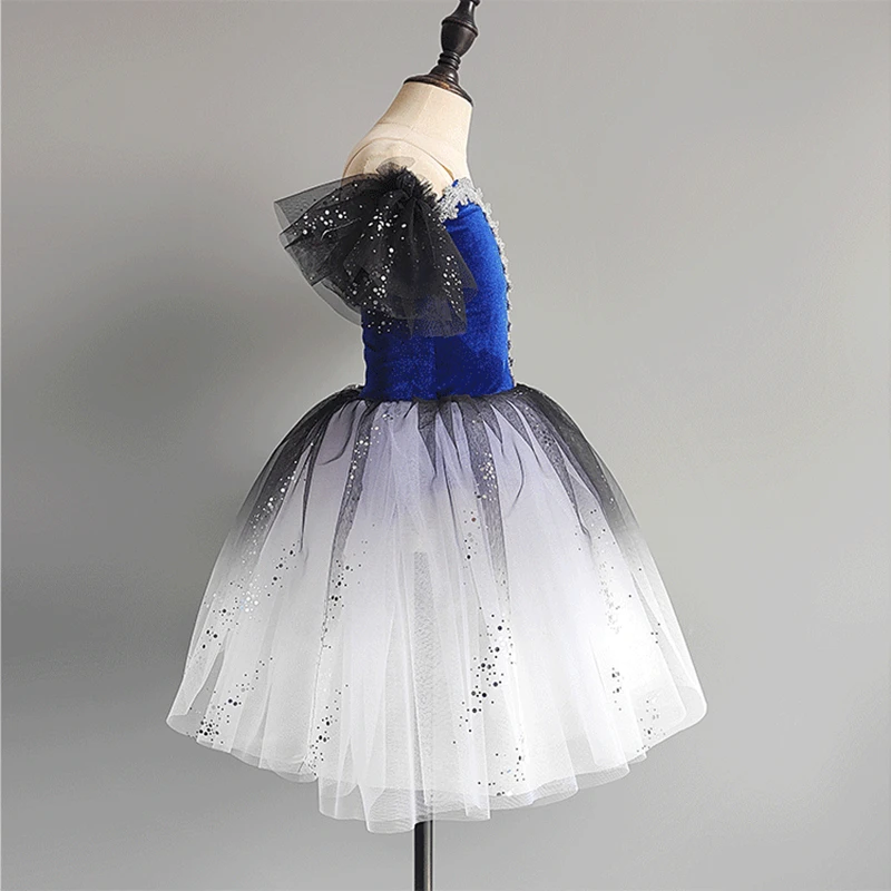 Blaues Ballett-Auftritts-Tutu-Kleid Mädchen Tanzkleidung Outfit Kinder Bühnenkleidung Modische Ballettkleider Prinzessin Vestido Kinder – Detail 4