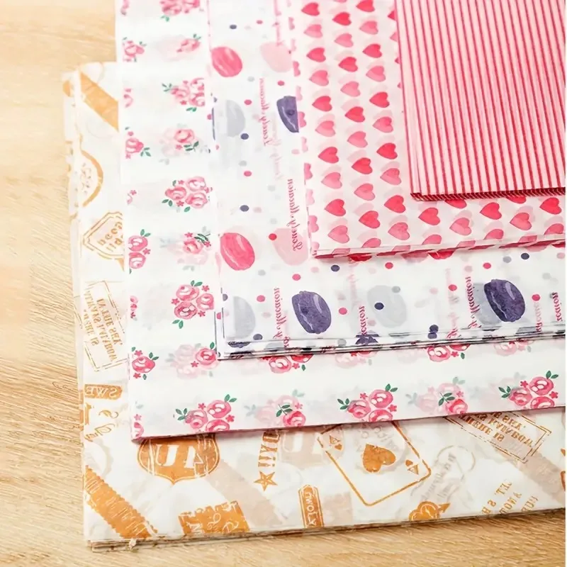 100Pcs Colorful Patterned Greaseproof Paper Food Wrapping Paper Wax Paper for Baking Sandwiches Hamburgers Snack Basket Liners