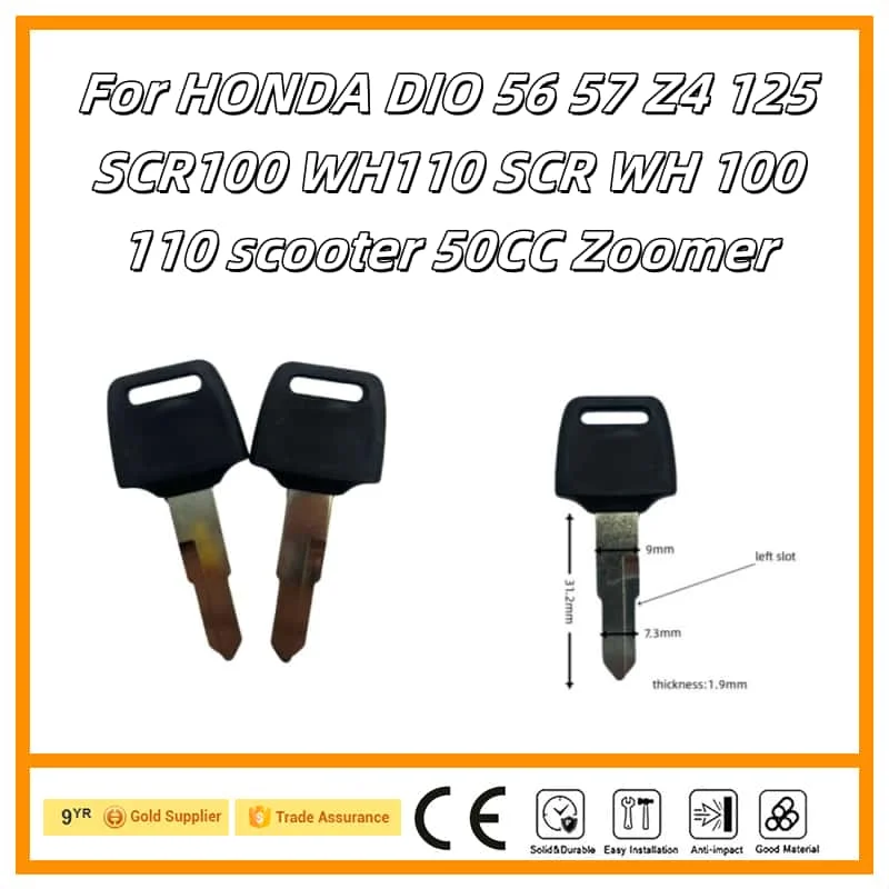 for HONDA DIO 56 57 Z4 125 SCR100 WH110 SCR WH 100 110 scooter 50CC ZoomerBlank Key Motorcycle Replace Uncut Keys