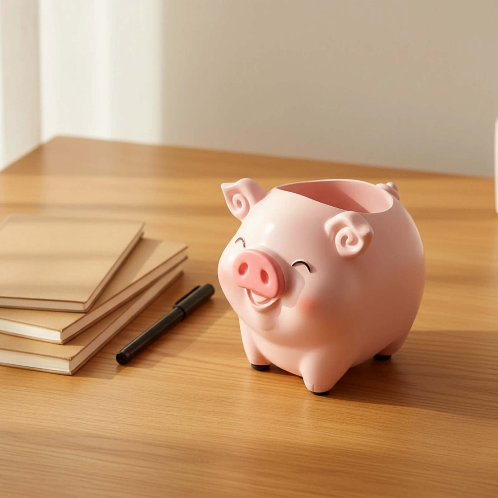 Resin Pig Pen Holder Compact Pig Shaped Pencil Holder Makeup Brush Cup Glossy for Study, Creative Areas