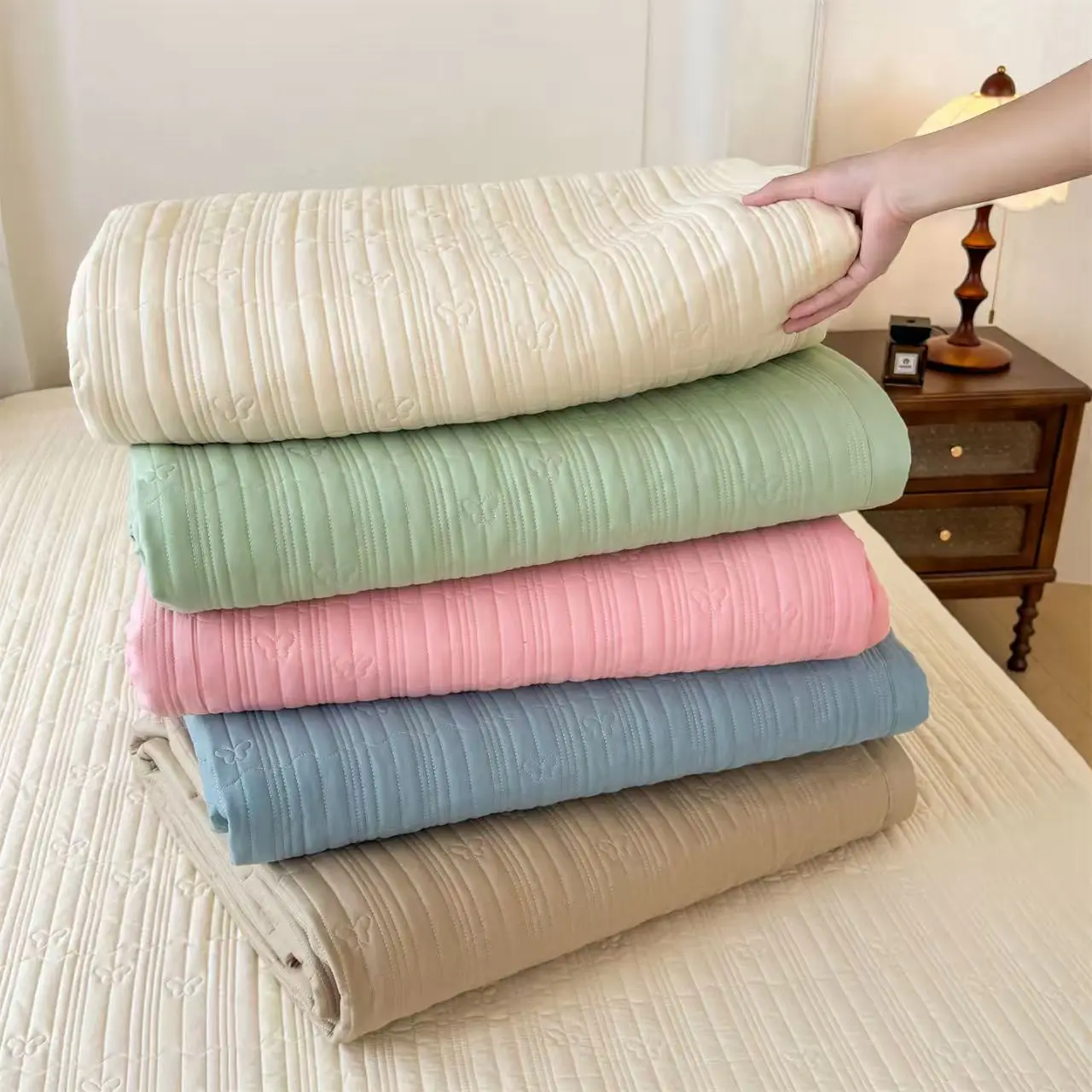 

Pure Cotton Bedspread Quilted Blanket Single Double Bed Cover Twin Queen King Size Quilt Solid Color Non Slip Sheet Covelet