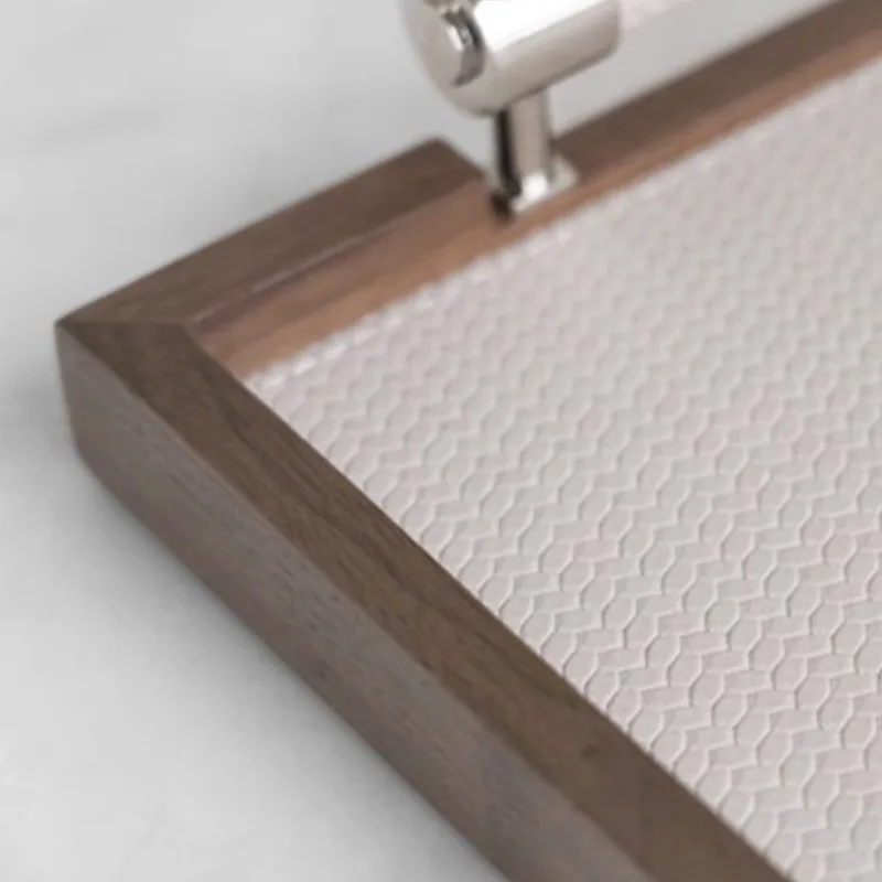 EvaluWooden-Plateaux de rangement amovibles, plateaux rectangulaires de maquillage de luxe, plateaux de table en cuir alimentaire, escaladeur d'épices, cuisine décorative