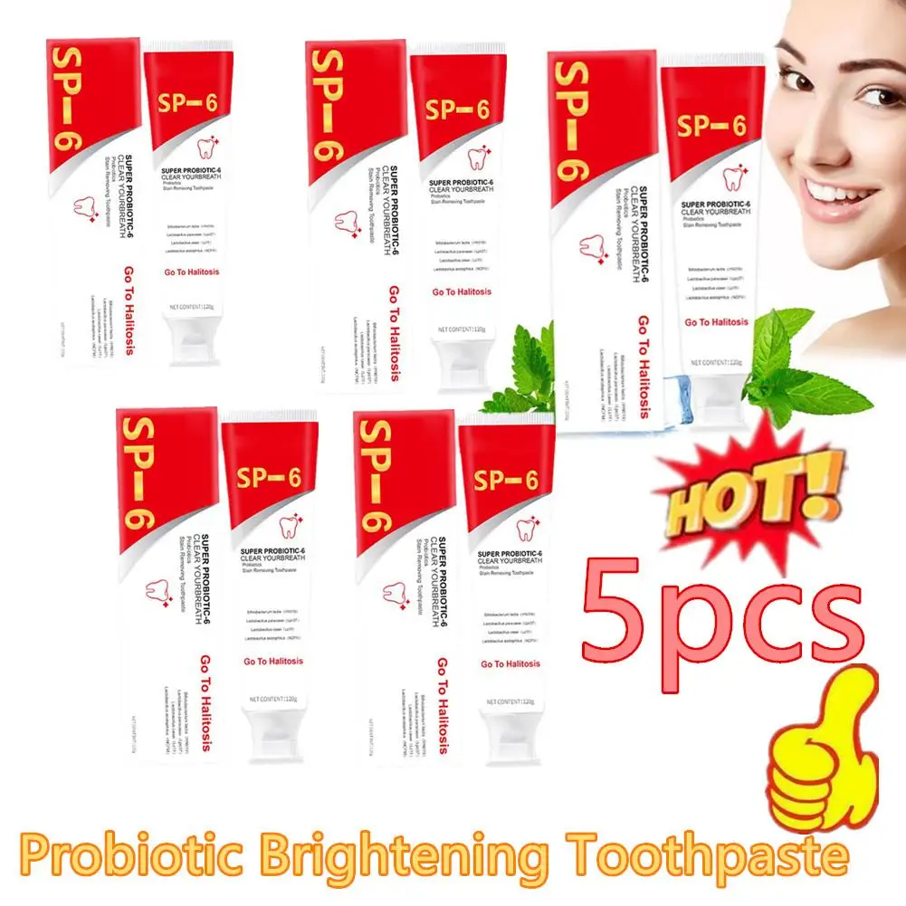 Dentifrice blanchissant probiotique, dentifrice éclaircissant et détachant, haleine fraîche, enzyme, blanchiment des dents, éventuelles 6, 120g, 5 pièces