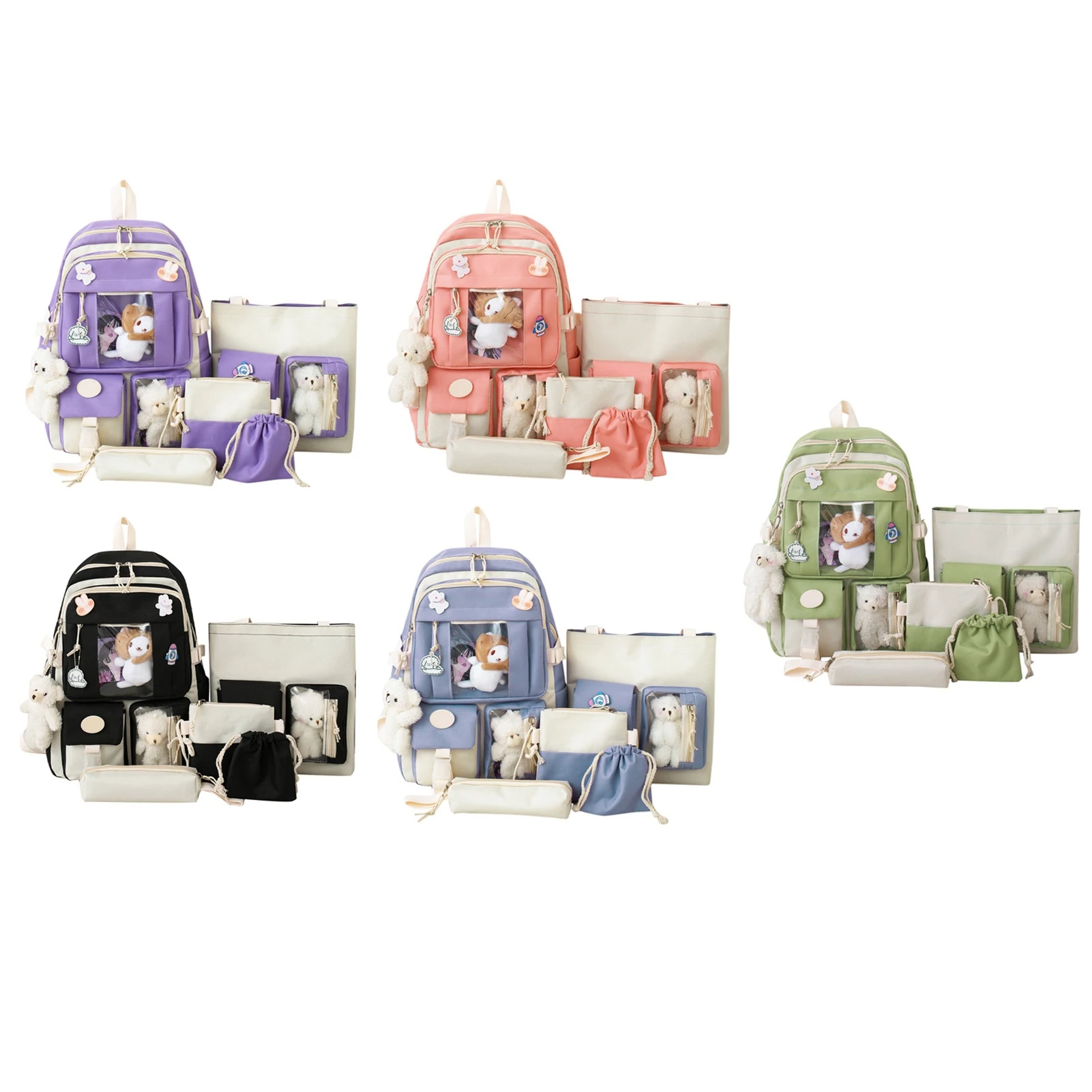 5PCS Rucksack Set Student Nette Schule Rucksack Messenger Tasche Schulter Tasche Bleistift Fall Handtasche Modische Messenger Tasche