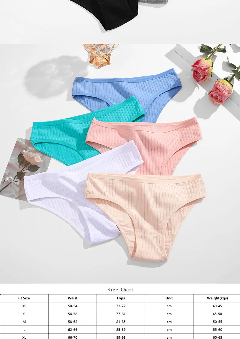 4PCS/SET Women's Cotton Panties Sexy Soft Striped Underpants Solid Color Briefs Female Comfortable Stretch Lingerie M-XL Sf9f48c447e8645b9bc62860f87811f72o