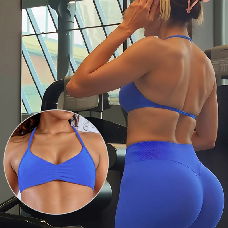 

Impact Gym Crop Top Women Gym Top Halter Sports Bra Strappy Backless Yoga Gym Bra Removable Cup Women Workout Clothing Sexy Open