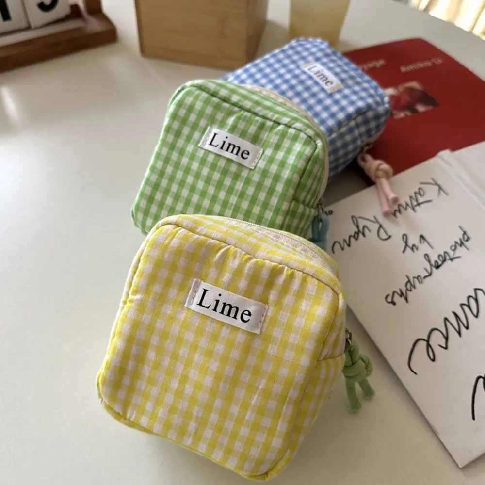 Plaid Mini Cosmetic Bag Large Capacity Sanitary Napkin Storage Bags Cotton Girls Physiological Period Tampon Organizer