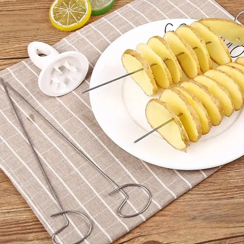 

6Pcs/Set Stainless Steel Twisted Potato Spiral Slice Plastic Rotate Potato Slicer Cutter Creative Vegetable Kitchen Gadgets