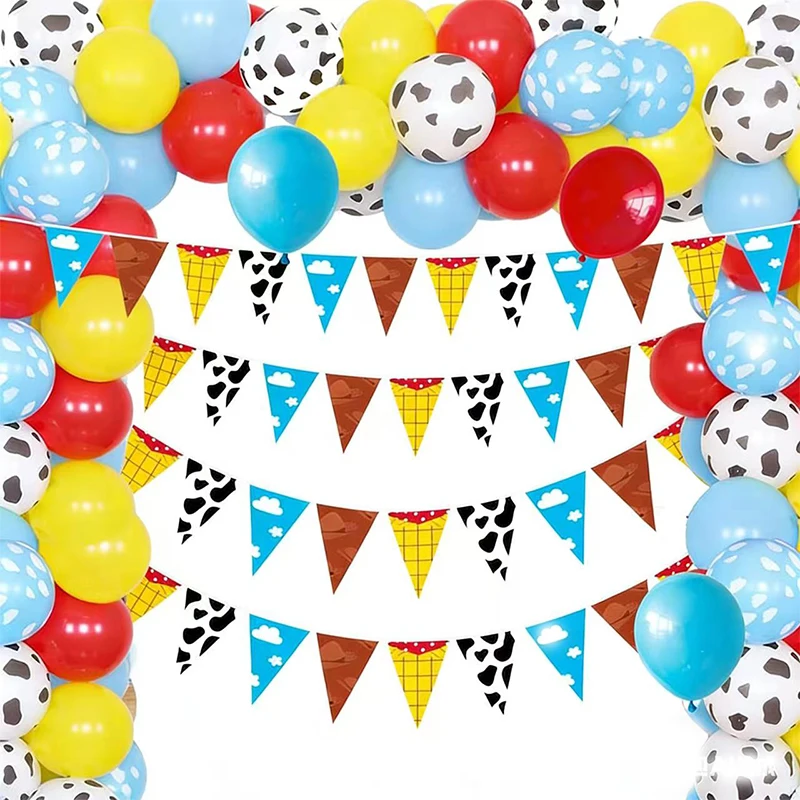 Globos de Cuento Caton de 12 Pulgadas, Globos Rojos, Azules y Amarillos con Estampado de Vaca, Globos de Nube Azul Cielo para Niños, Decoración para Fiestas Temáticas