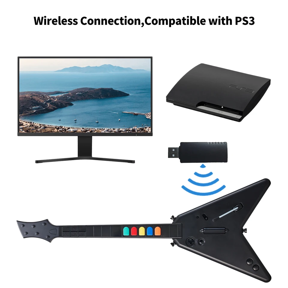 ギターヒーロー クローンヒーロー 互換 コントローラー PC PS3 2.4Gワイヤレスギターヒーローコントローラー PC、PS3、PS4対応