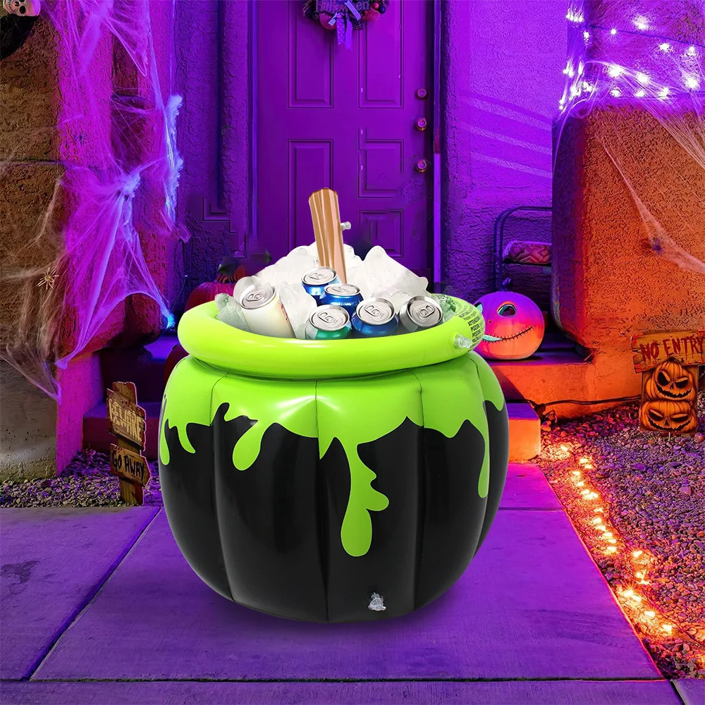 

Halloween Party Inflatable Ice Bucket Scene Decoration PVC Beverage Cooler Witch Stirring Ice Bucket for Themed Events