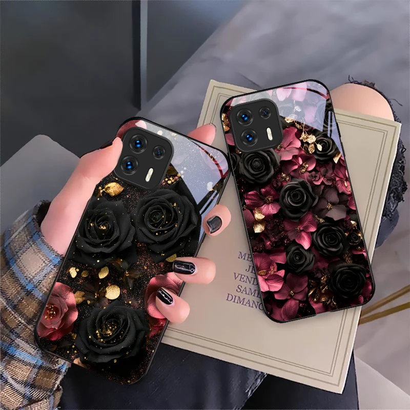 Wine red flower petals For Motorola Moto G14 24 34 35 45 54 55 75 84 85 Stylus Edge 30 40 Neo 50 Ultra Play glass phone case