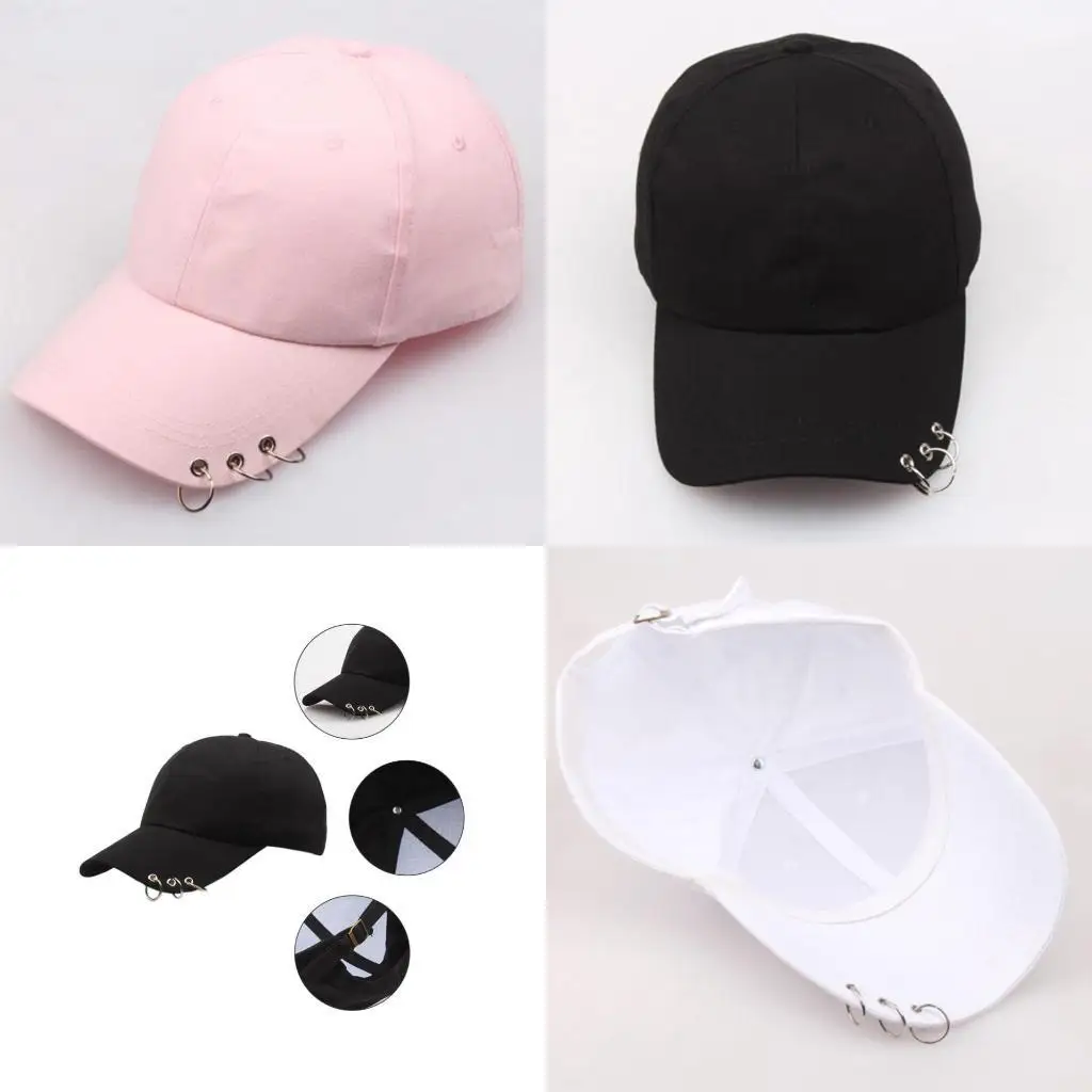 

R1WE Vintage Cotton Adjustable Baseball Cap with 3 Metal Rings Men and Women for Sun for Protection Solid Color Hip Hop Dad H
