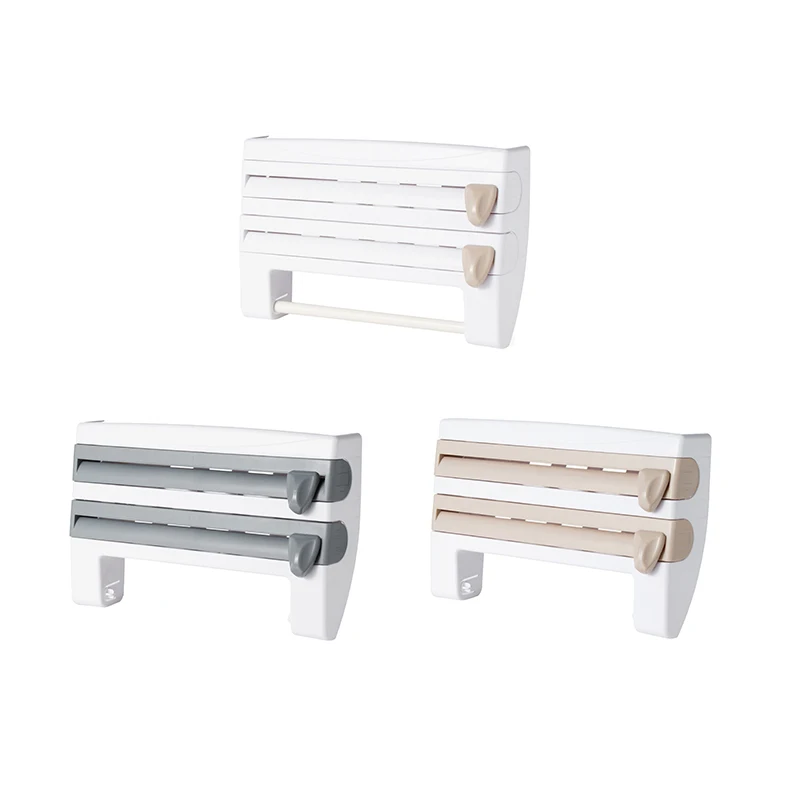 

Kitchen Wall-Mounted Paper Towel Rack (plastic packaging), Multi-Function Kitchen Cling Film Foil Dispenser With Spice Rack