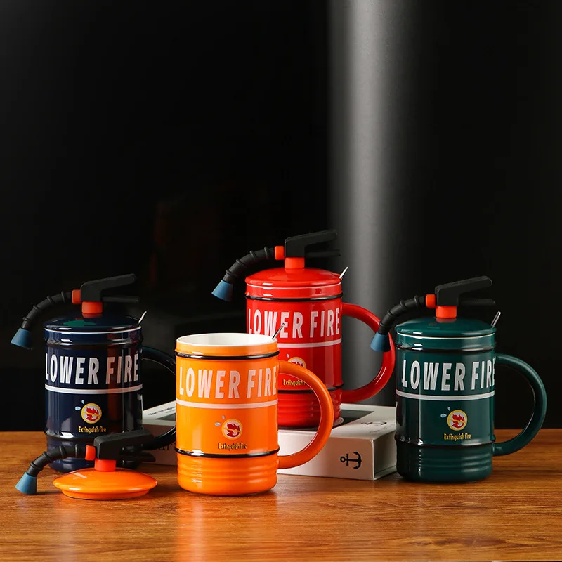 

Creative Personality Ceramic Mug Water Bottle Home Office Fireman Coffee Mug with Lid Spoon Perfect Gift
