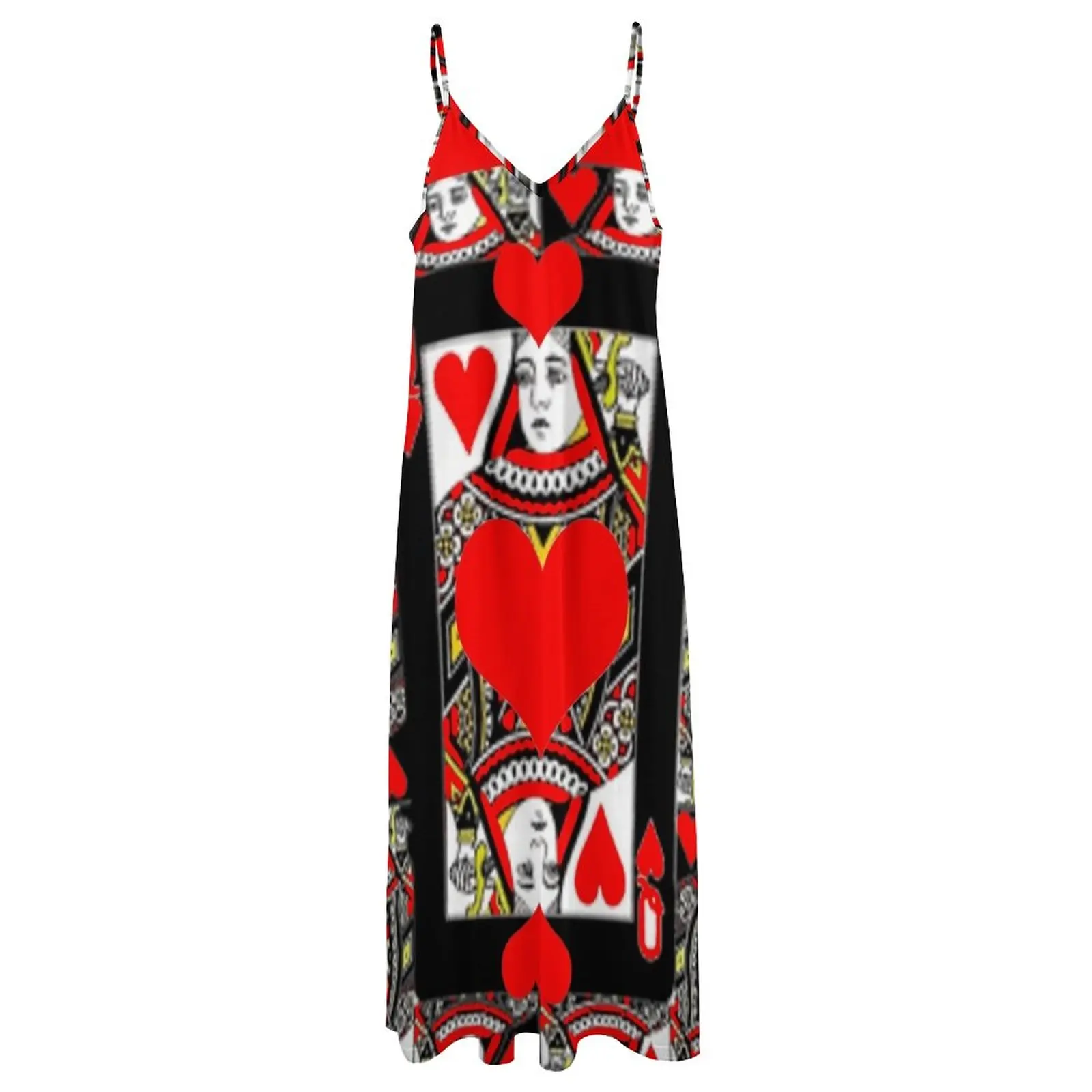 CASINO RED QUEEN OF HEARTS PATTERN RED-HEARTS ART Sleeveless Dress Clothing female elegant chic wedding evening dresses dress