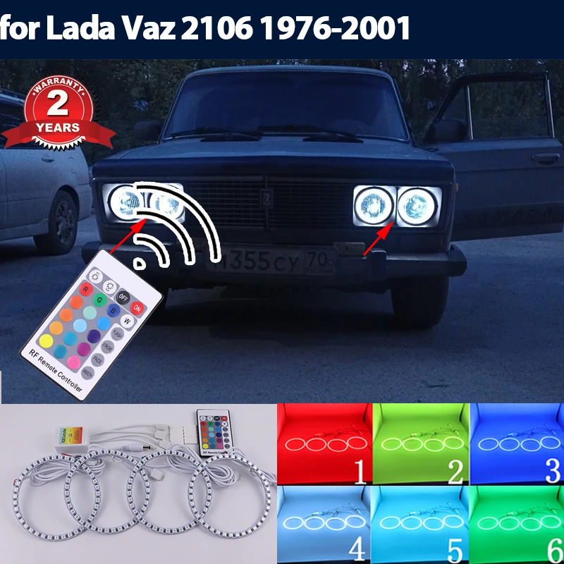 

Bright Warranty LED Angel Eyes Ring RGB multi-color Remote Control Lamp DRL for Lada Vaz 2106 1976-2001 CAR Accessories
