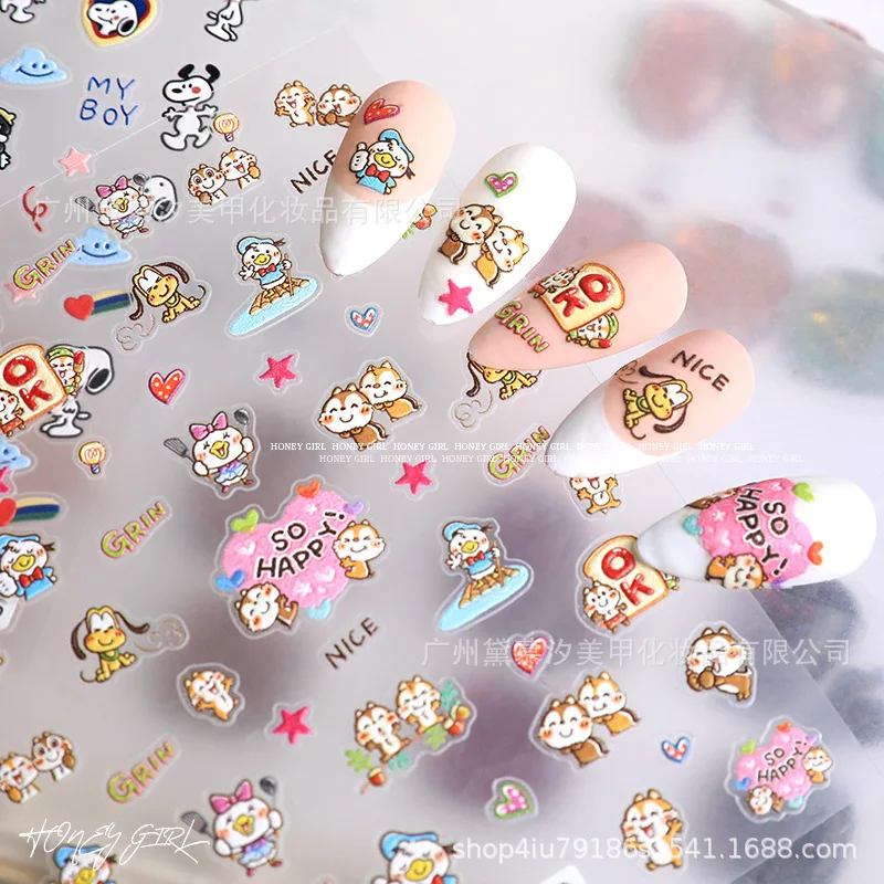 Anime Snoopy Cute Dog Three-dimensional Relief Nail Art Stickers Waterproof Nail Stickers Decorative Children\'s Reward Gift