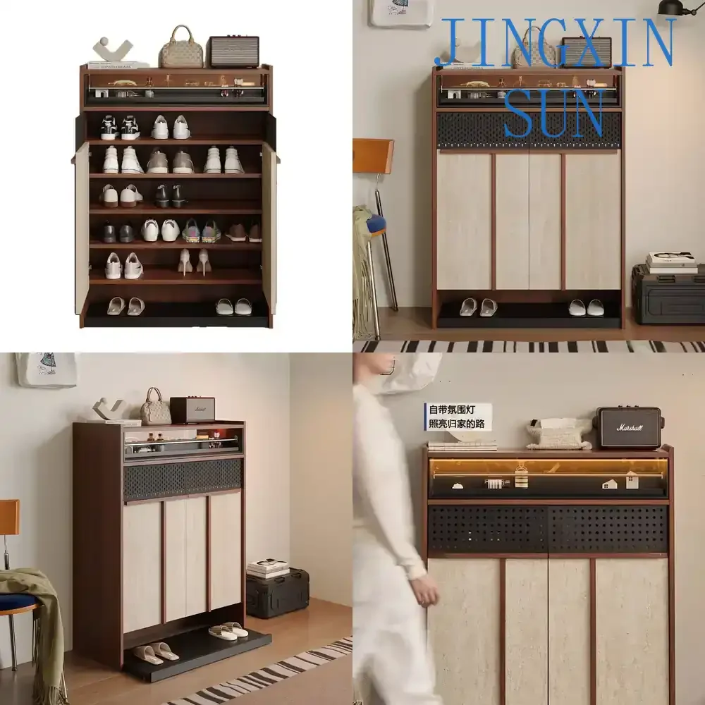 Home Storage System for Small Apartment | Retro Integrated Shoe Cabinet for Wall Mounted Space Saving Organization