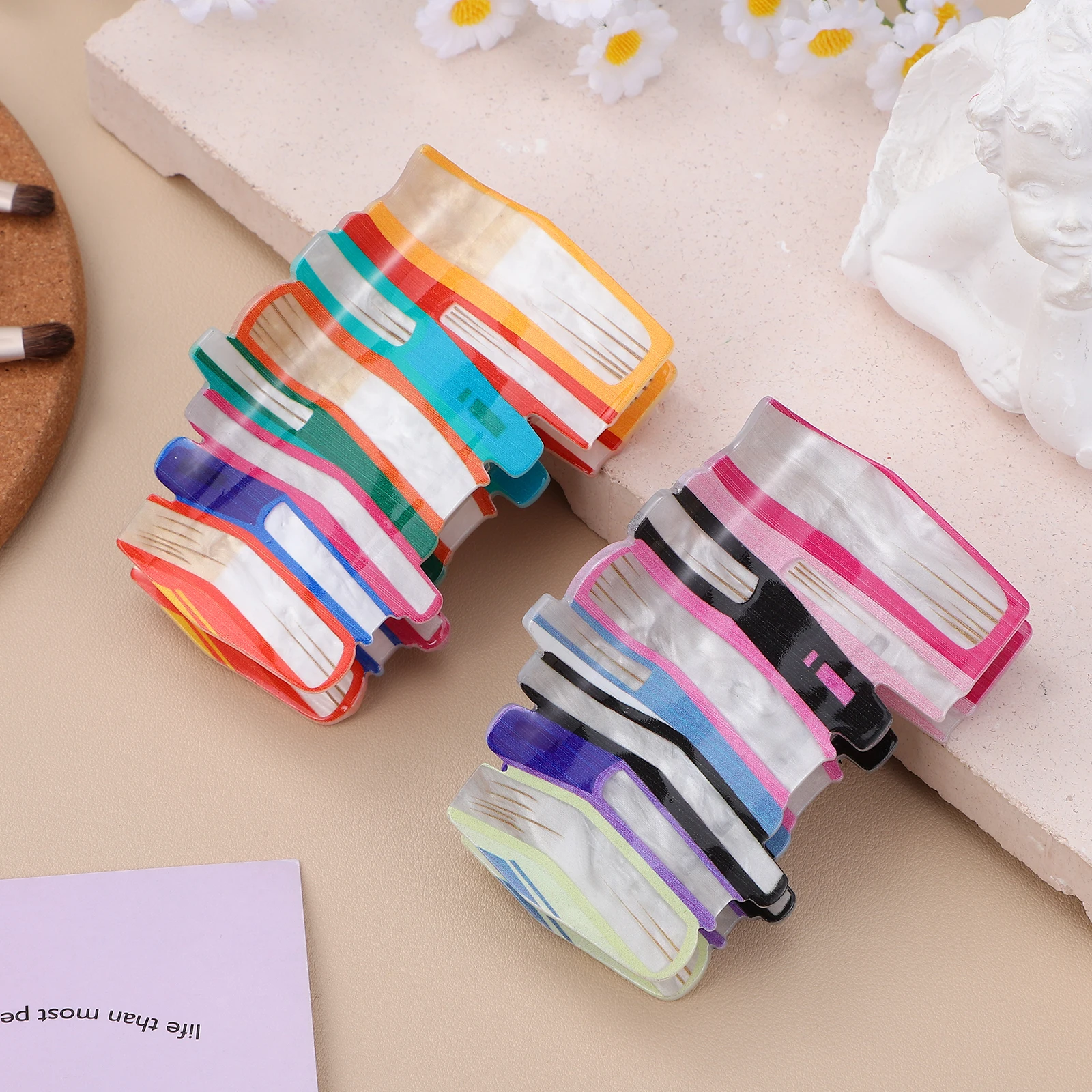 

2pcs Colorful Book Pattern Acrylic Hair Claw Clips Strong Grip Lightweight Styling Accessories for Women Cute Present for Book