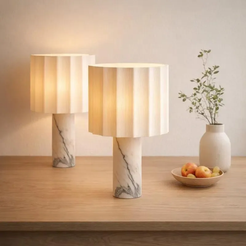 Luxury natural marble base groove linen lampshade Warm cordless touch dimming LED desk lamp, suitable for family hotel